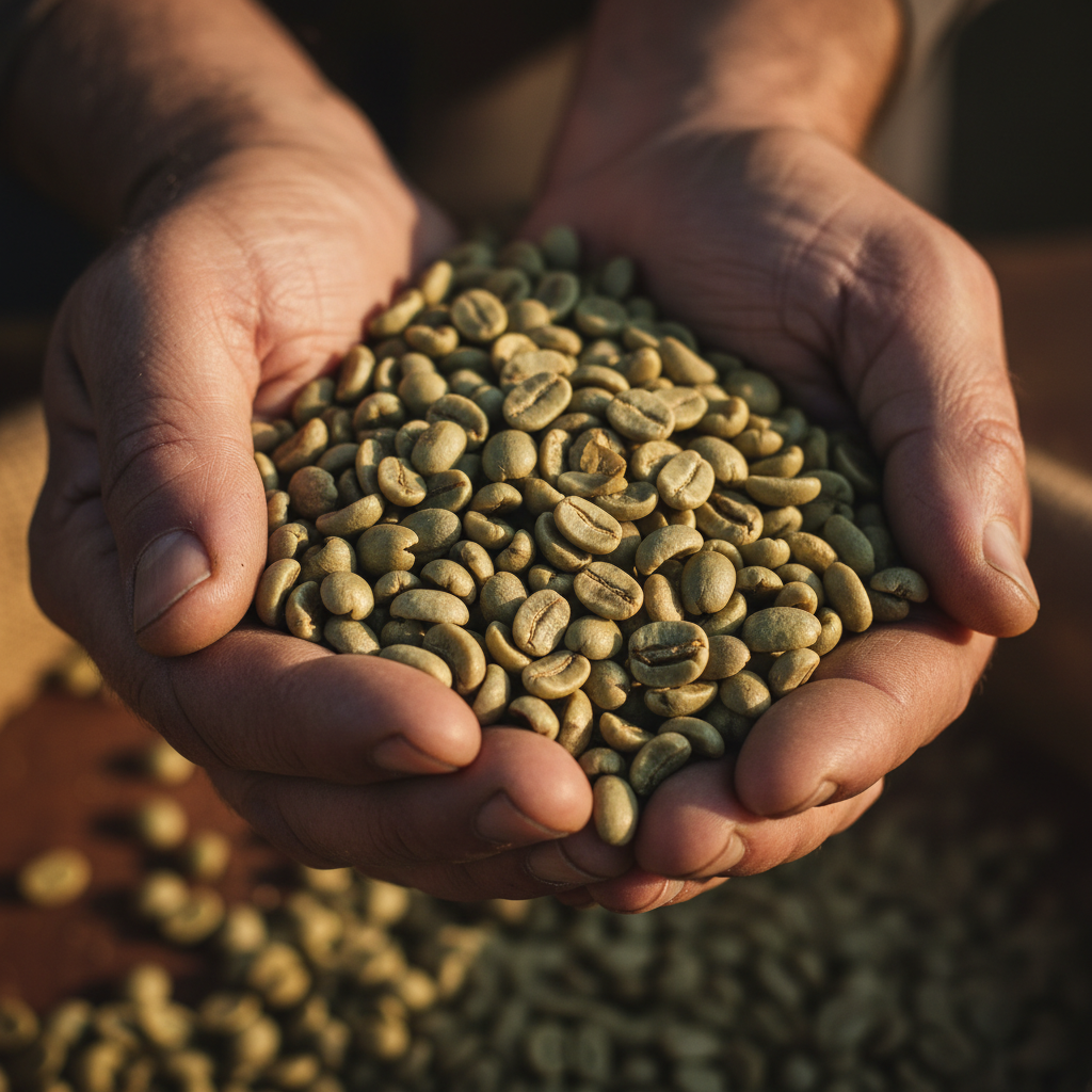 Hands holding coffee beans